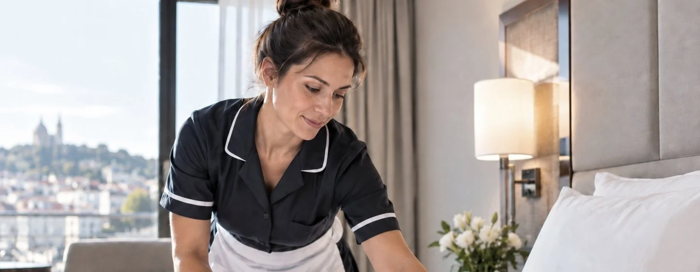 Employée d'étage dans un hôtel en France