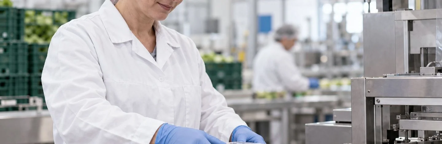 Opérateurs européens sur une ligne de conditionnement agroalimentaire