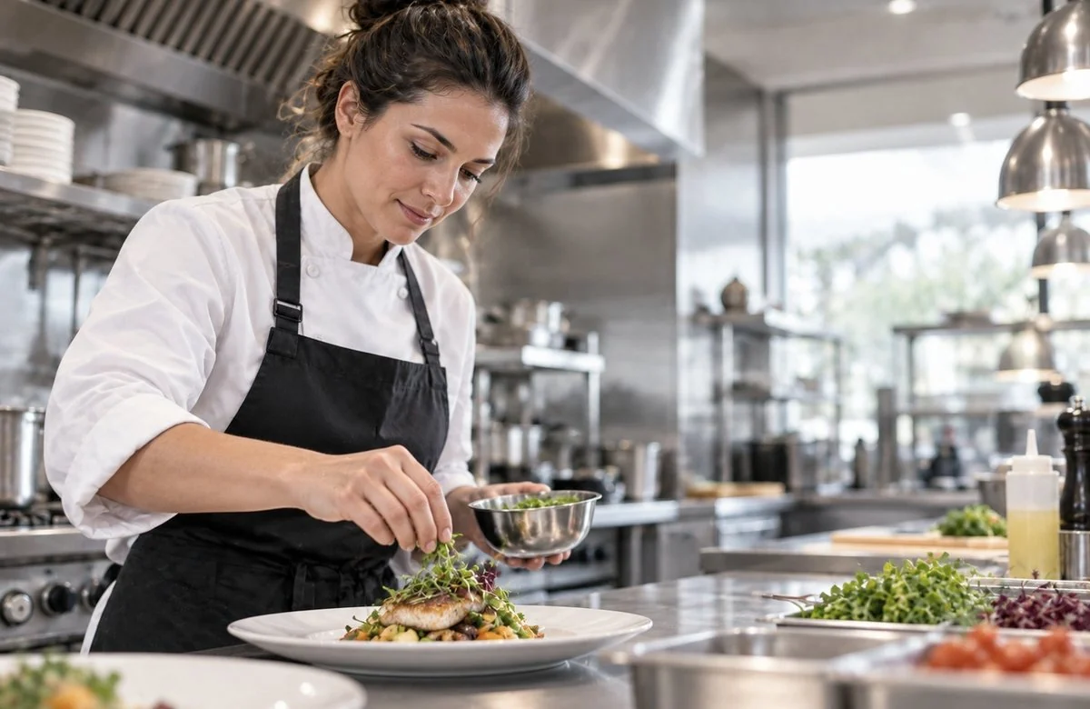 Personnel de cuisine européen en service dans un restaurant
